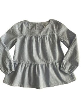 Carter's Girl's 5T Light Blue & White Striped Peplum Cotton Long Sleeves Blouse